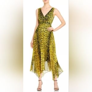 Kobi Halperin NWT! Lillia Pleated Dress Chartreuse Leopard-print - sz. 8 HTF!